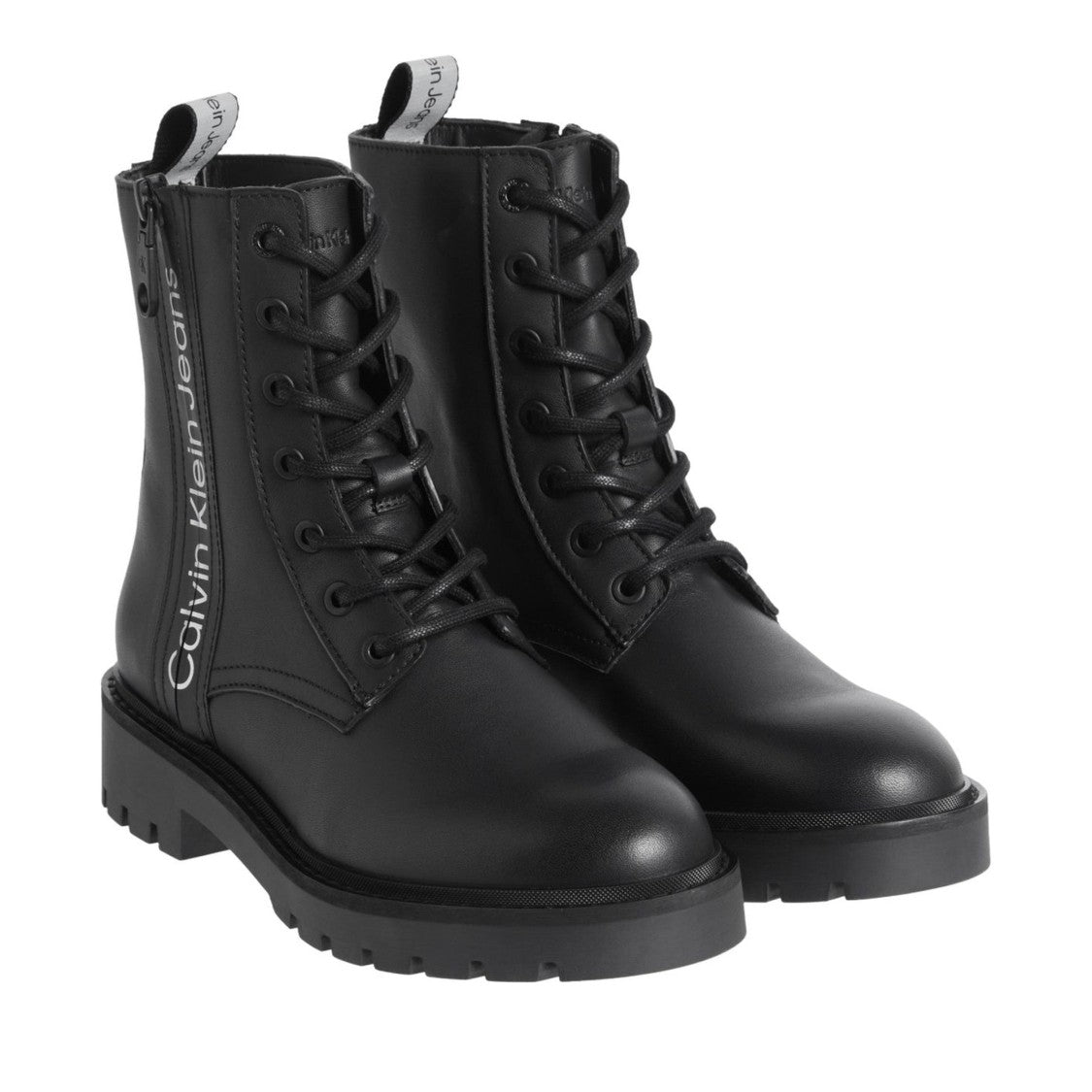 Calvin Klein Jeans Black Chunky Sole Leather Combat Boots