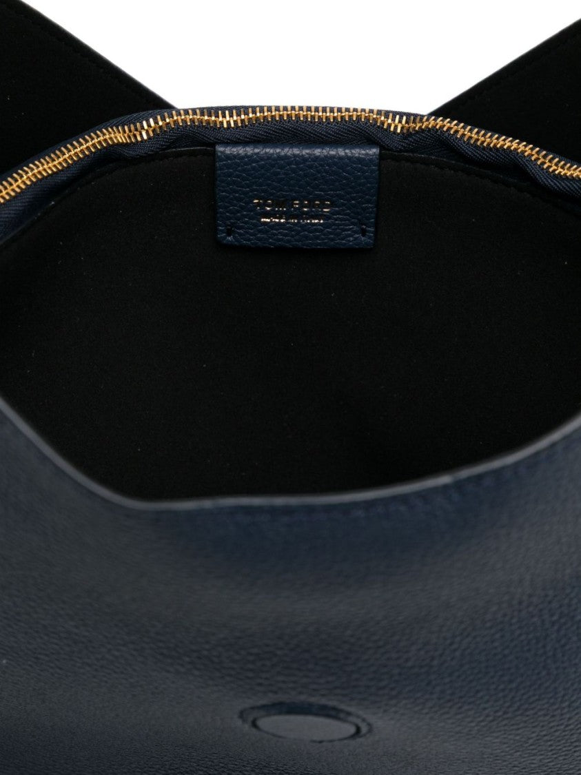 Tom Ford Navy Blue Hammered Calfskin Tara Shoulder Bag