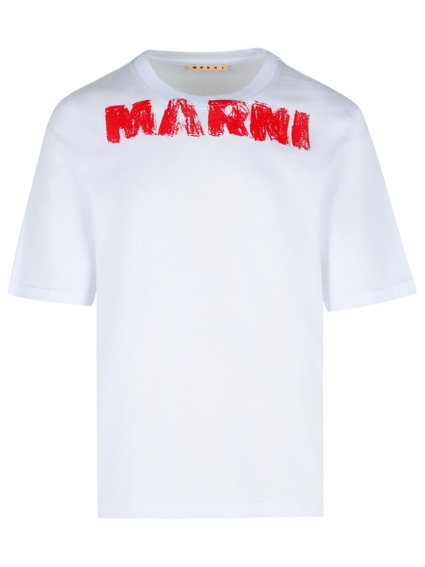 Marni White Cotton T-Shirt With Maxi '' Print