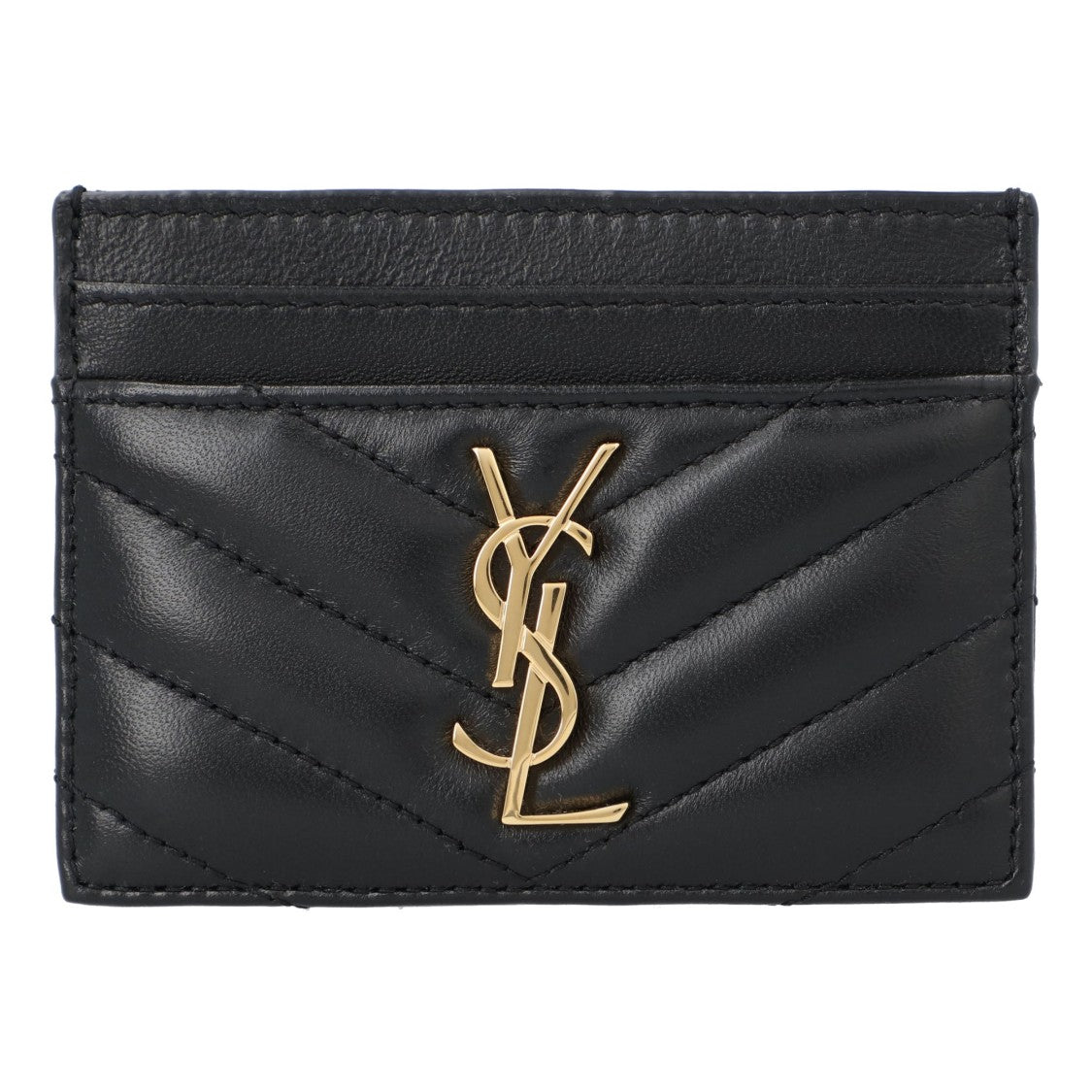 Saint Laurent Cassandre Matelassé Card Case In Lambskin Black