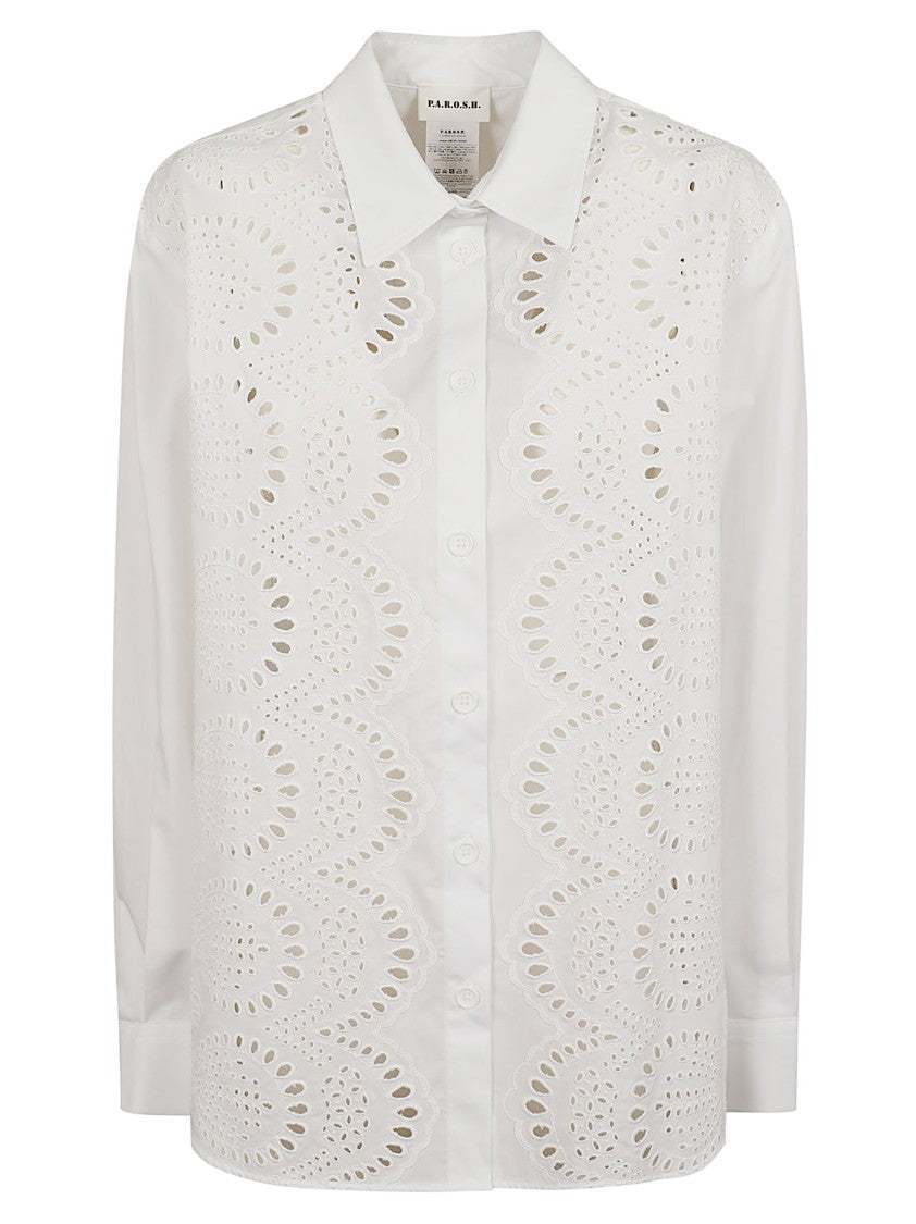 Parosh Sangallo Lace Openwork Shirt With Classic Collar
