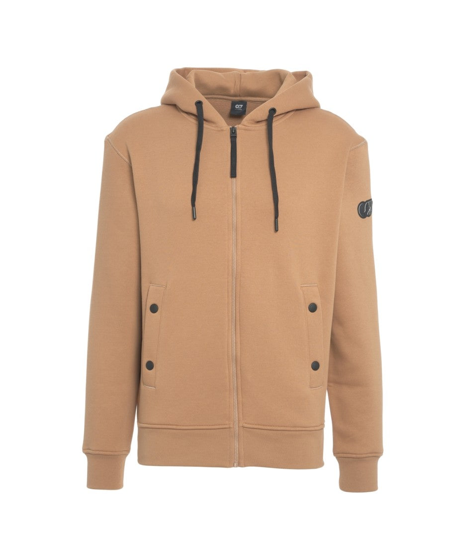 Alpha Tauri Beige Zip-Up Hoodie With Practical Hood And Ribbed Cuffs