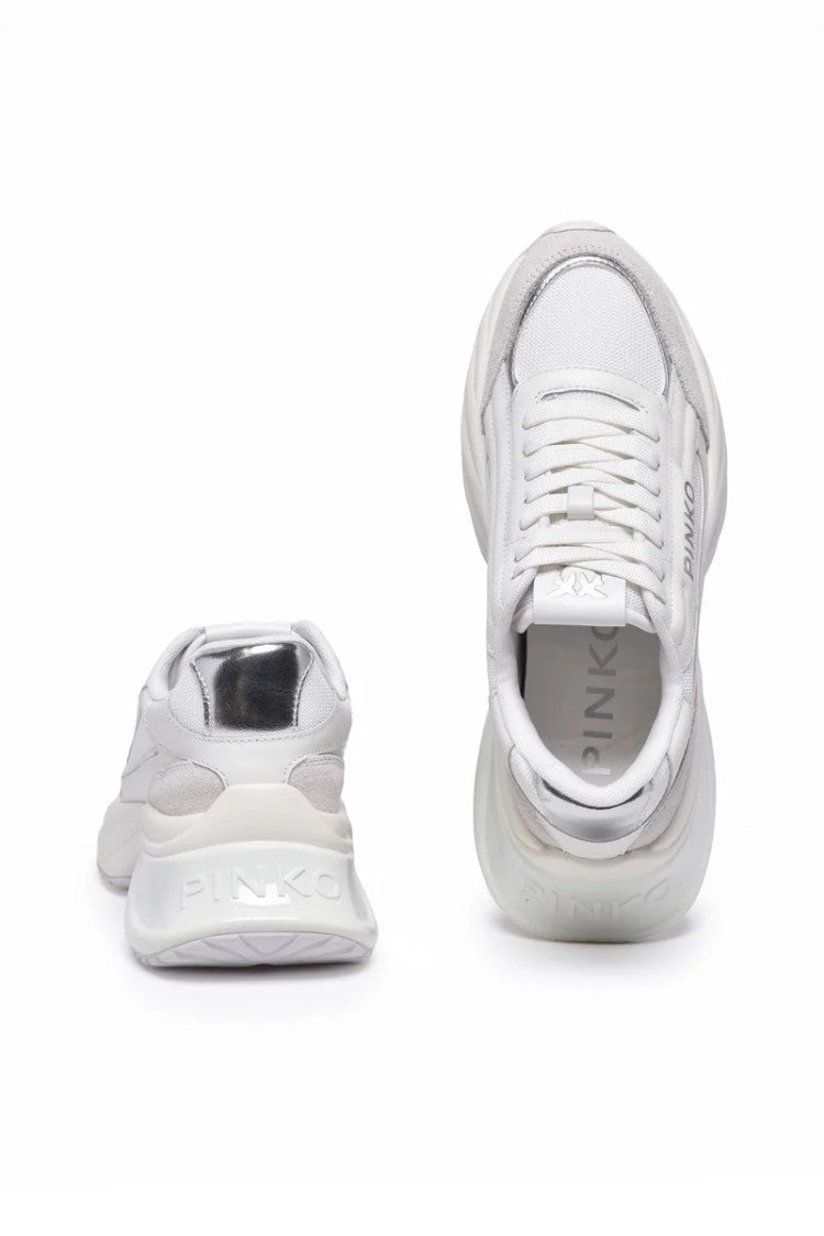 Pinko Leather Rubber Fiber Sneakers - White