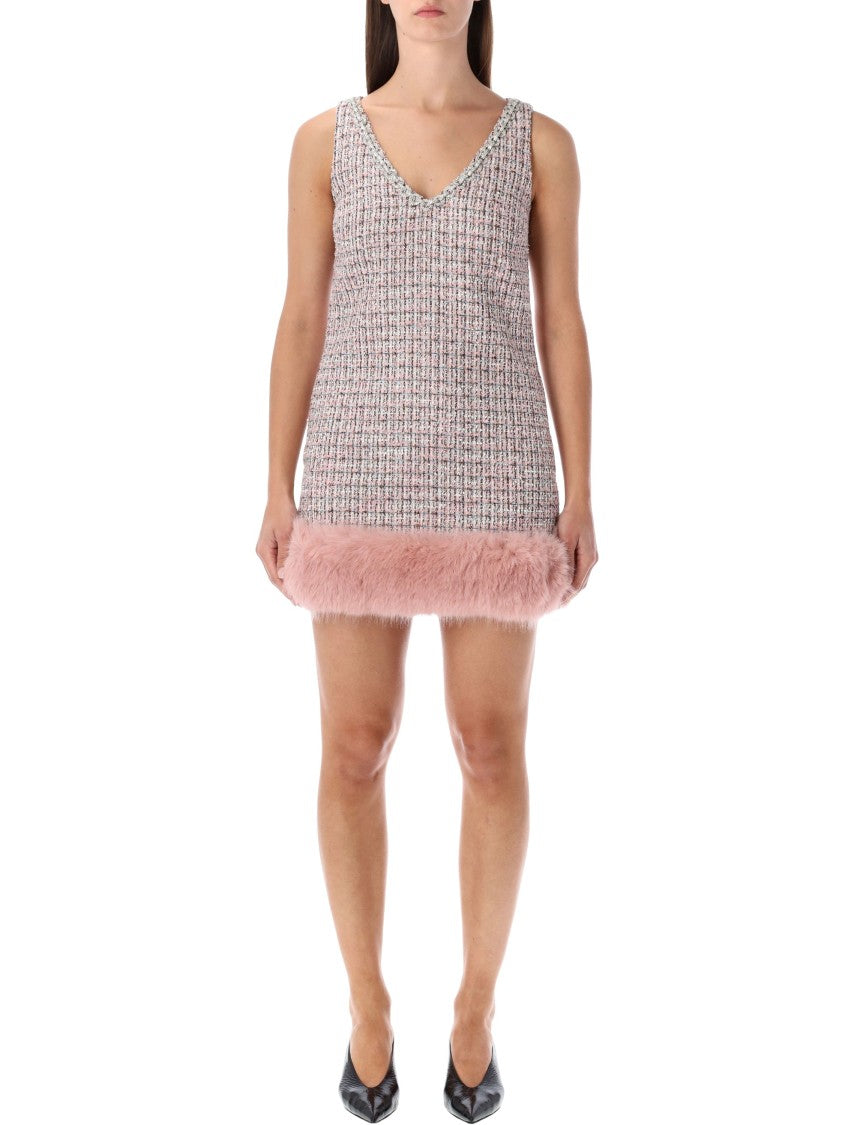 Self-Portrait Bouclé Mini Dress With Faux Fur Hem