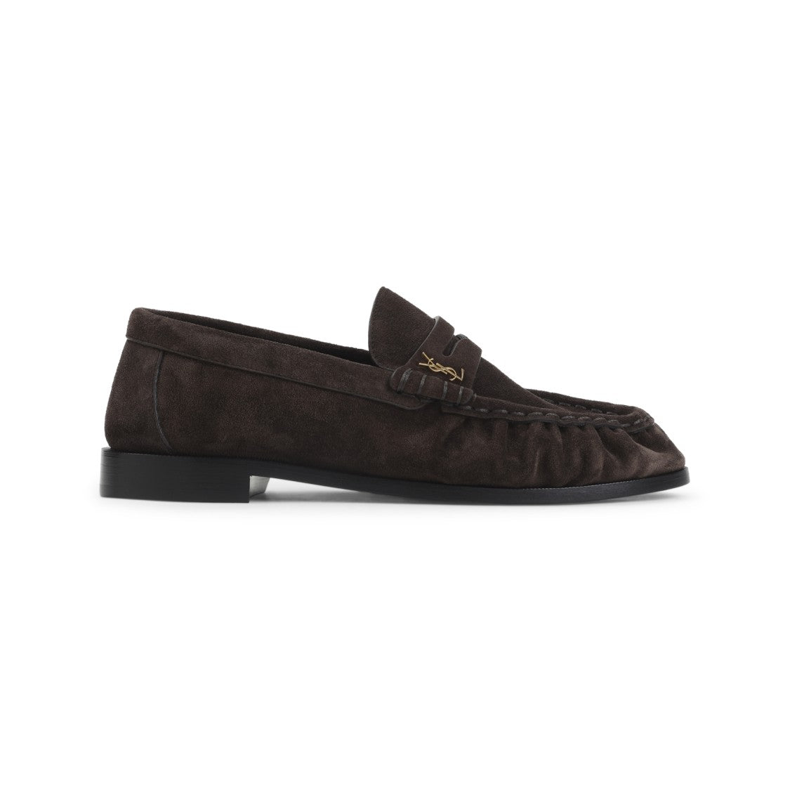 Saint Laurent Suede Loafers With Decorative Strap And Logo Detail