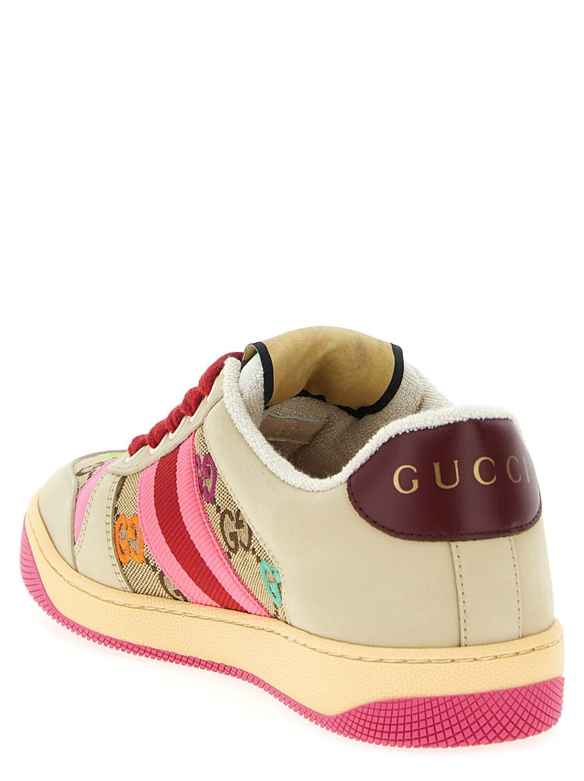 Gucci Leather Sneakers With Gg Monogram Inserts