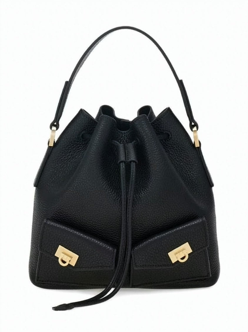 Salvatore Ferragamo Multi-Pocket Pebbled Leather Bucket Bag