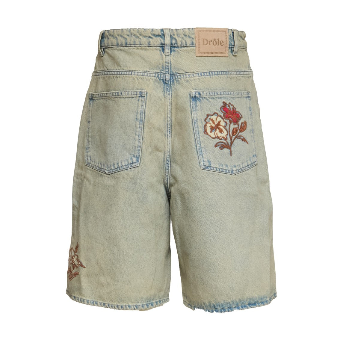 Drôle De Monsieur Dusty Flower Embroidered Denim Shorts