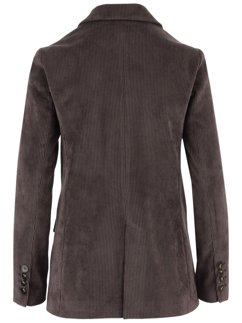 F.It Stretch Velvet Double-Breasted Jacket With Classic Lapels