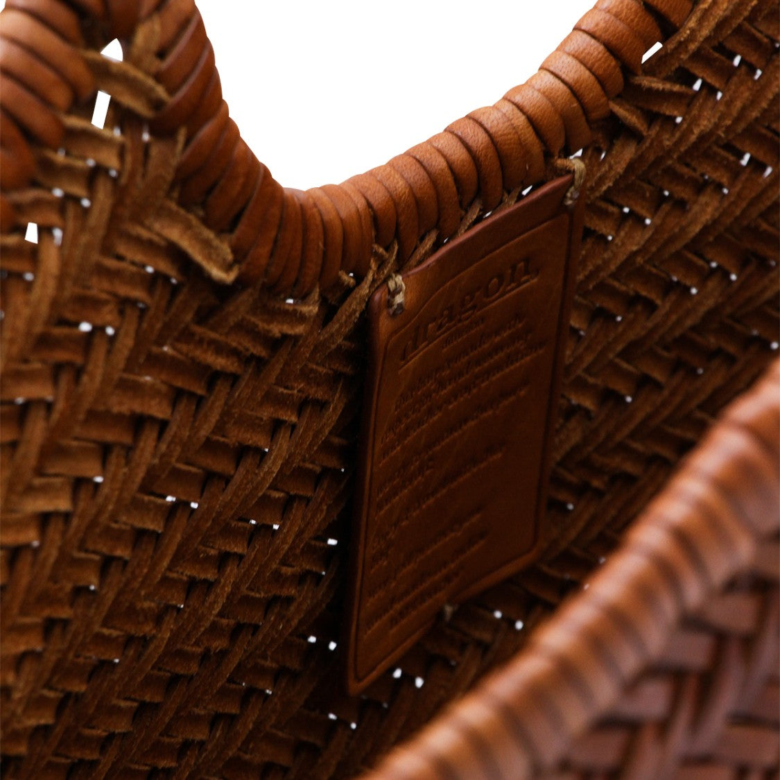 Dragon Diffusion Tan Leather Nantucket Basket Tote With Artisanal Weaving
