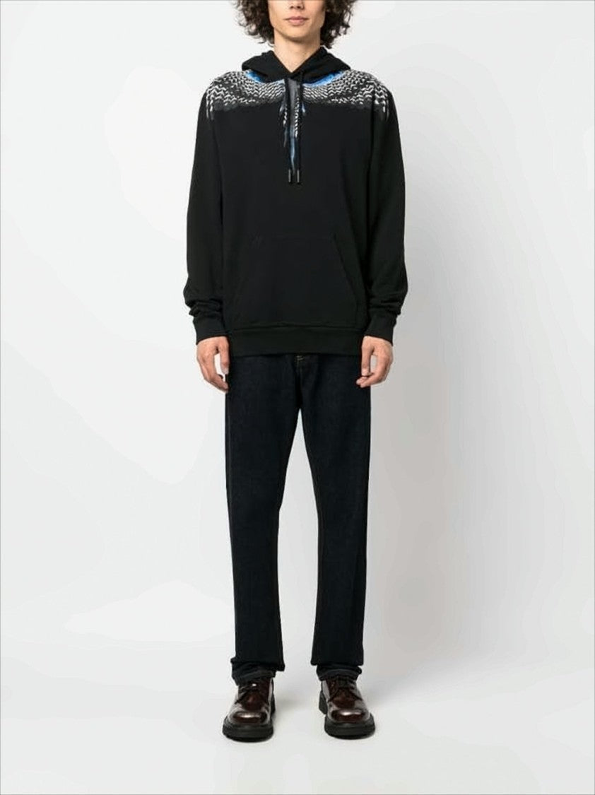 Marcelo Burlon Feather-Graphic Black Cotton Hoodie