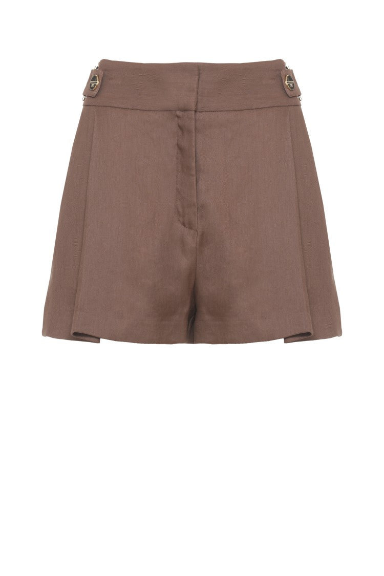 Elisabetta Franchi Brown Linen Side-Strap Shorts