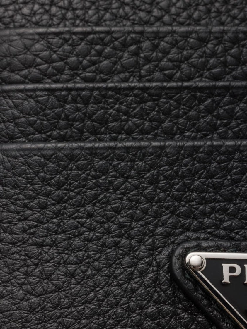 Prada Textured Black Leather Wallet With Multiple Card Slots