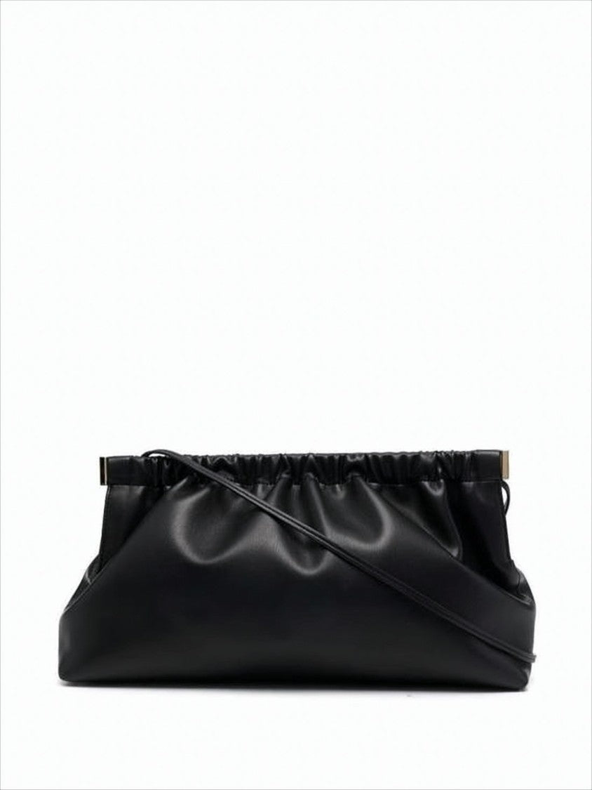 Nanushka Structured Black Clutch With Gathered Design