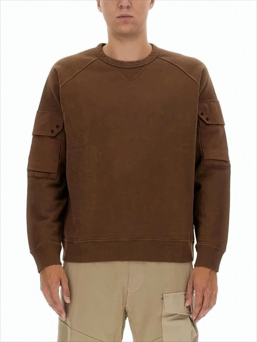 Ten C Long-Sleeve Brown Crew Neck Top