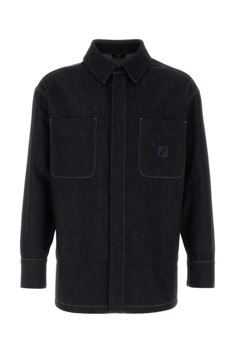 Fendi Structured Black Denim Jacket With Classic Design