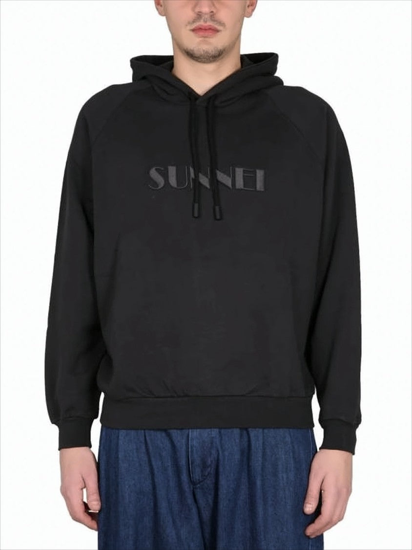 Sunnei Relaxed-Fit Black Hoodie With Subtle Embossed Logo