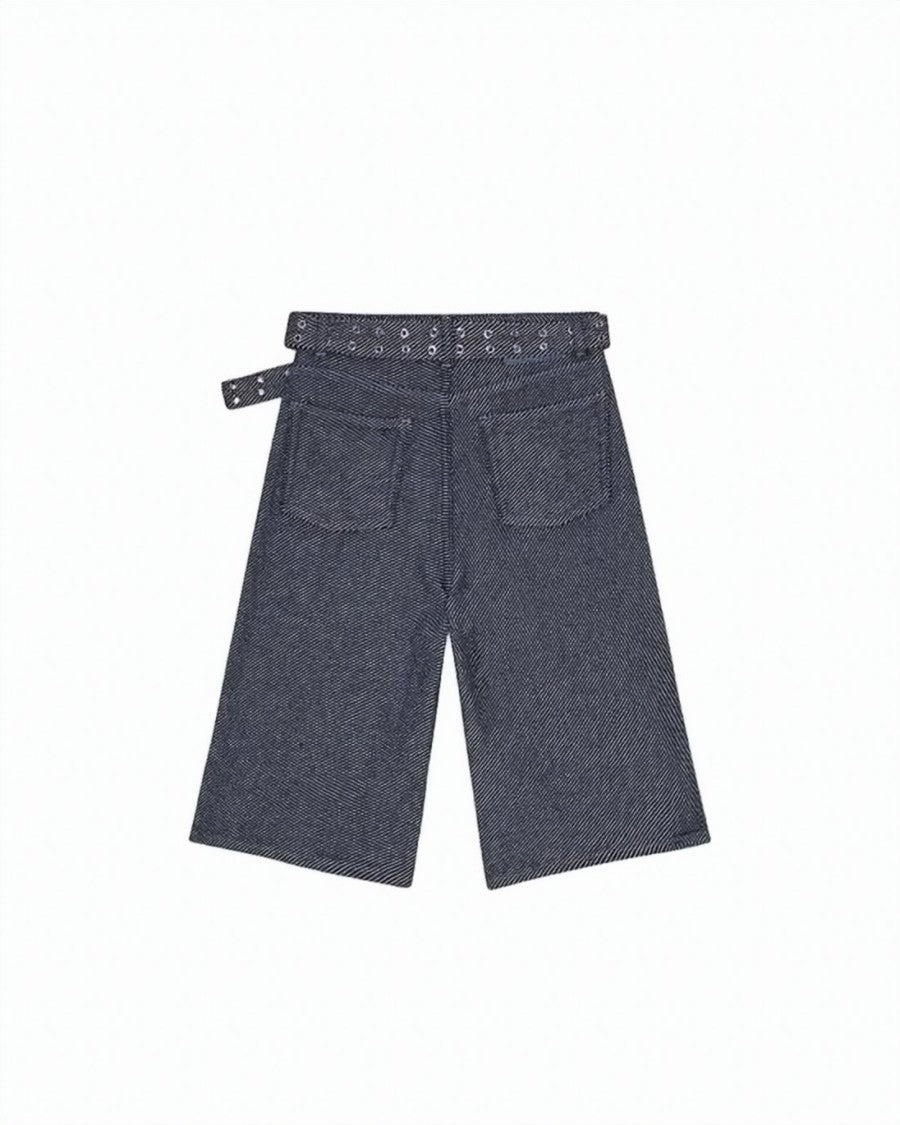Ganni High-Waisted Blue Shorts With Eyelet-Trimmed Belt