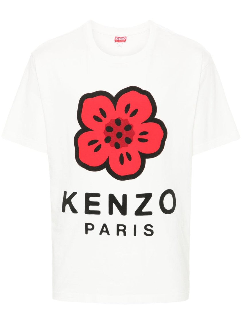 Kenzo Graphic White Cotton T-Shirt With Flower Design