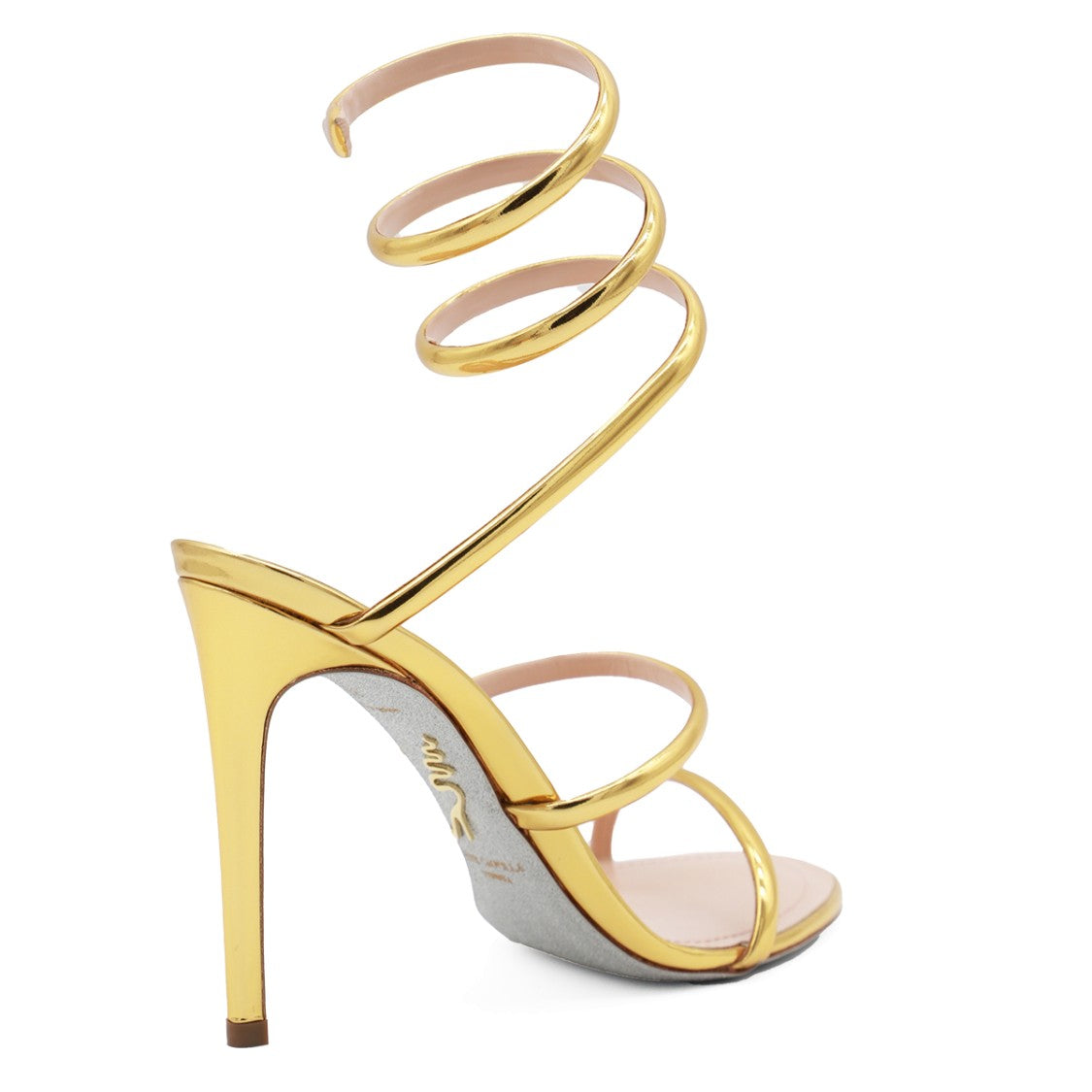 René Caovilla Gold Leather Stiletto Sandals