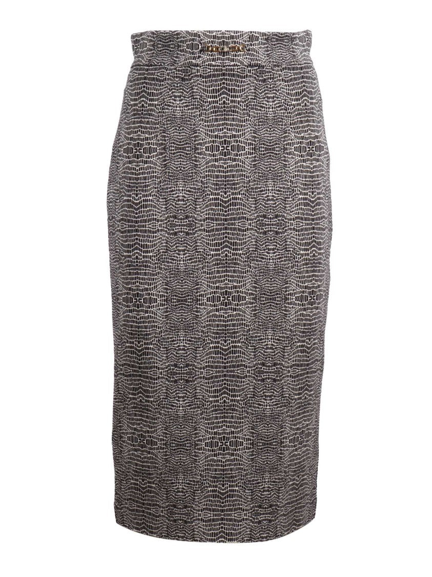 Elisabetta Franchi Reptilian Pattern Gold Chain Pencil Skirt