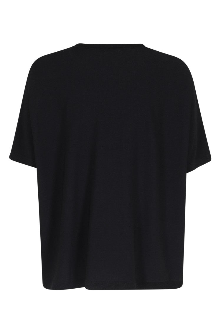 Roberto Collina Black Ribbed Trim Relaxed Cropped Viscose-Blend T-Shirt