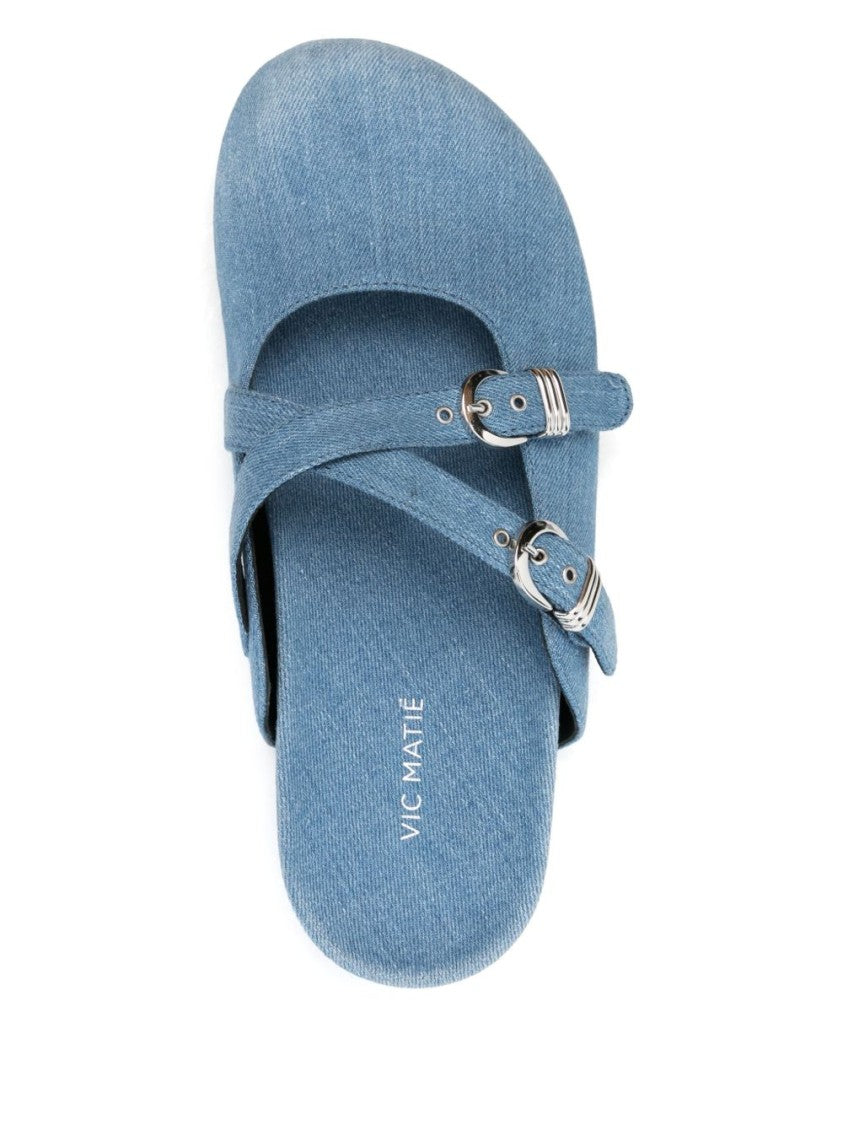 Vic Matié Indigo Blue Cut-Out Buckle Flat Sandals