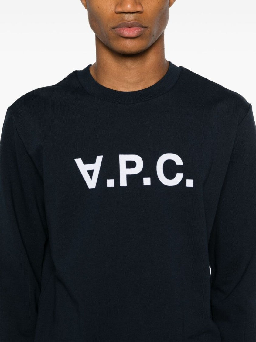 A.P.C. Navy Blue Crew Neck Sweater With Flocked Logo