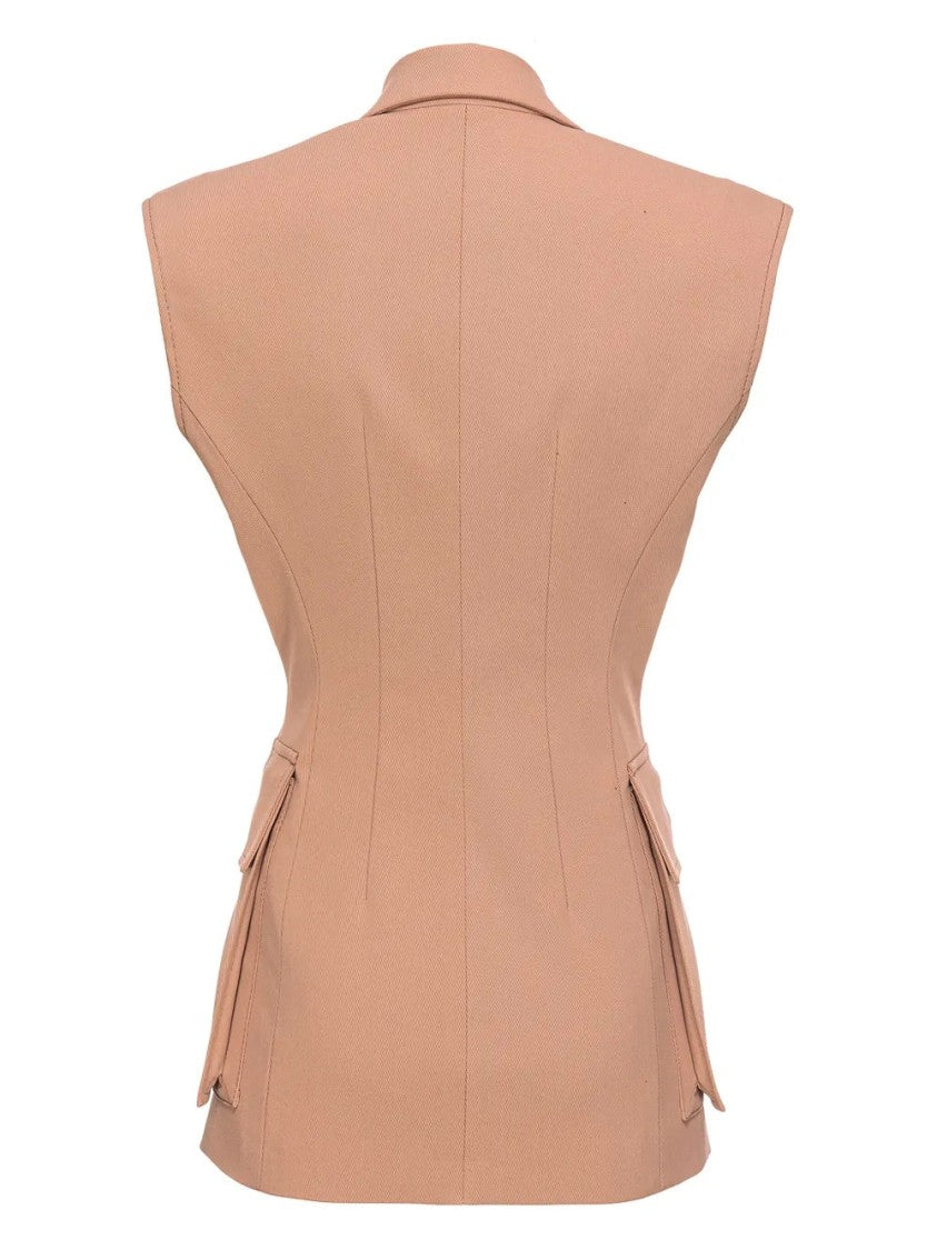 Pinko Tailored Beige Waistcoat With Notched Lapel And Structured Shoulders