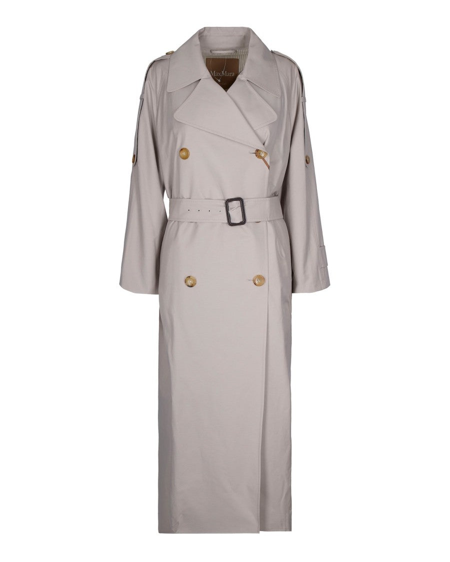 Max Mara Ecru Double-Breasted Long Trench Coat