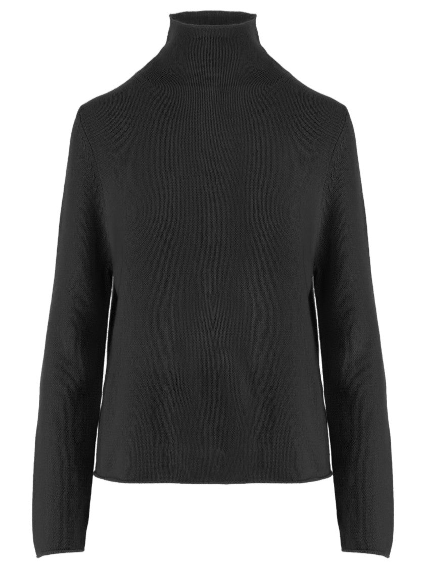 Allude Black Patterned Knit Turtleneck Cashmere Sweater