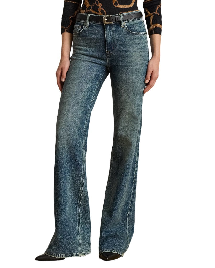 Lauren Ralph Lauren Haze Wash Retro Flare Cotton Jeans