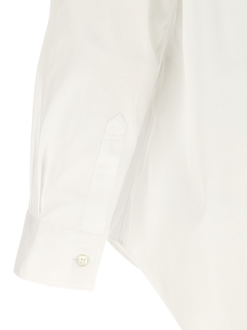Comme Des Garçons Cotton Poplin Shirt With Contrast Front Inserts And Asymmetric Hemline