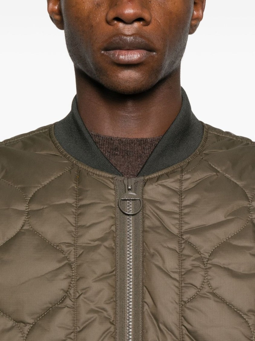 Barbour Diamond-Quilted Green Vest With Ribbed Collar
