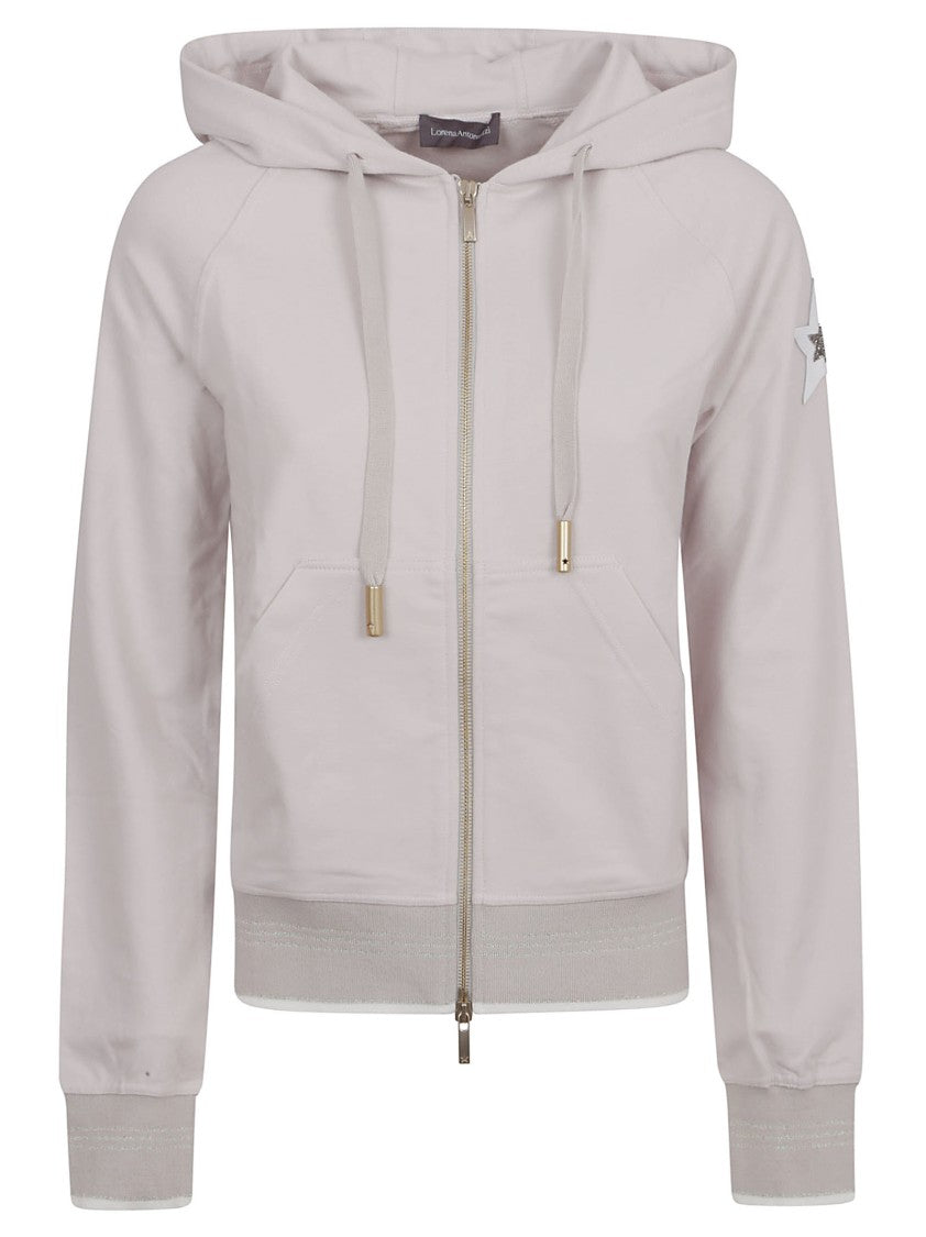 Lorena Antoniazzi Hooded Zip-Up Sweater With Ribbed Detailing