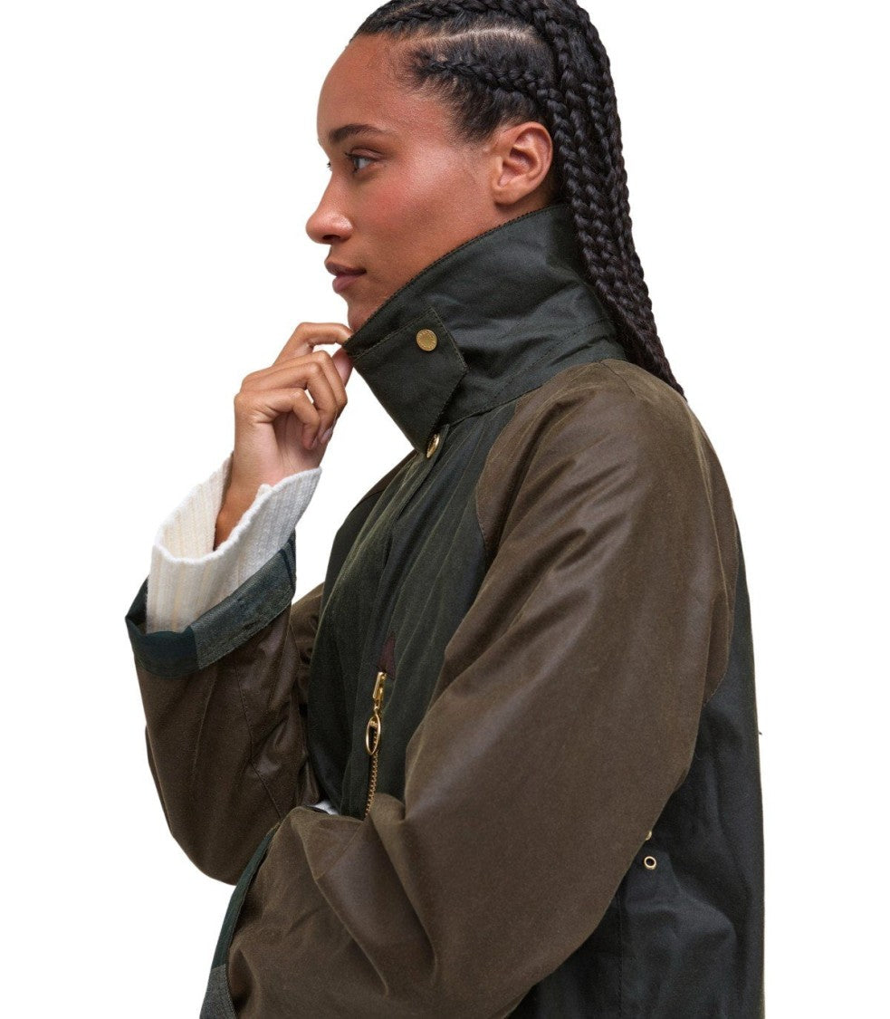 Barbour Evette Wax Green Long Jacket