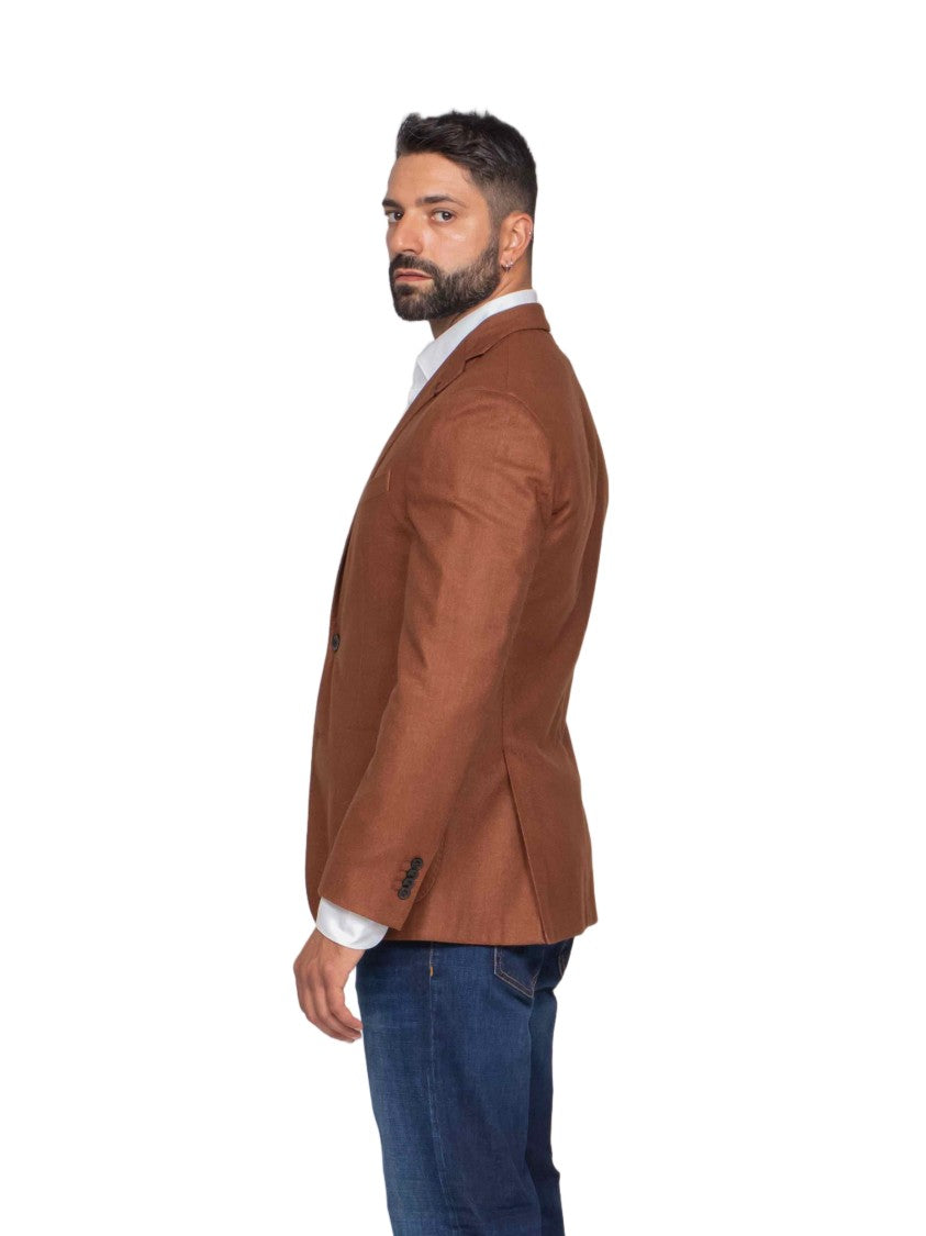 Boglioli Tailored Brown Blazer With Notch Lapels And Buttoned Cuffs