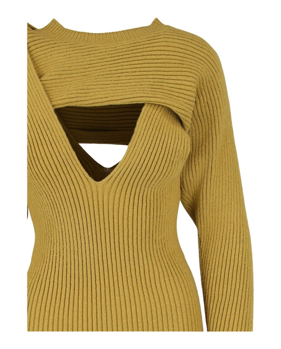 Bottega Veneta Fitted Ribbed-Knit Dress With Unique Cut-Out Detail