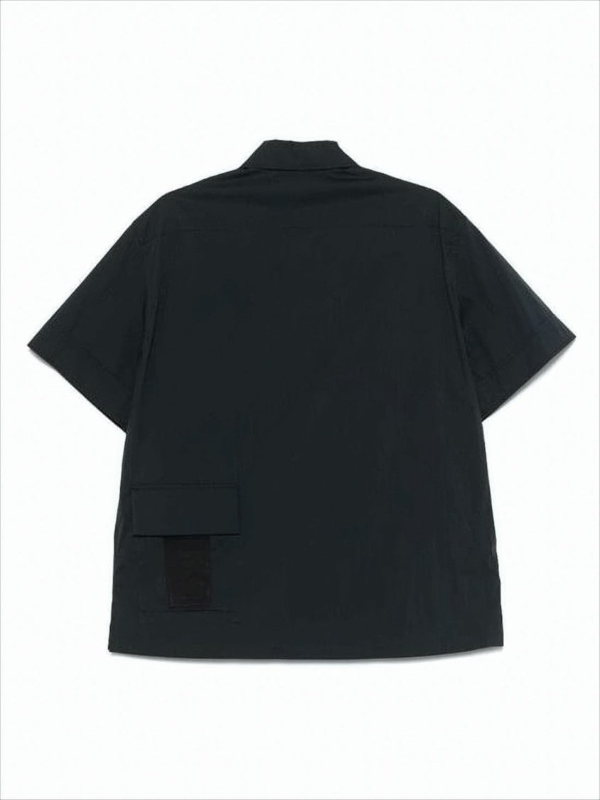 Ten C Boxy Black Short-Sleeve Shirt With Classic Collar