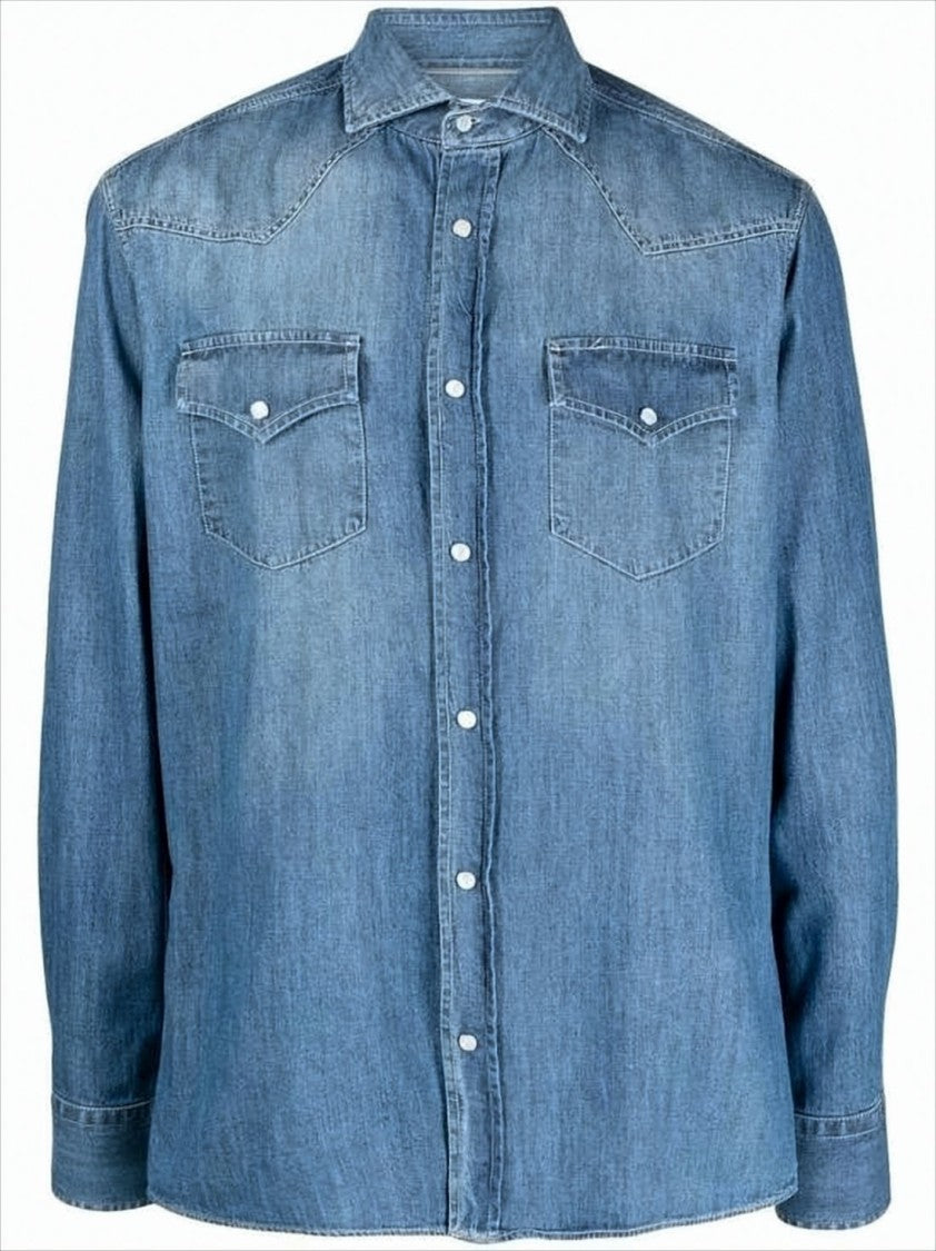 Brunello Cucinelli Medium Blue Denim Long-Sleeve Shirt