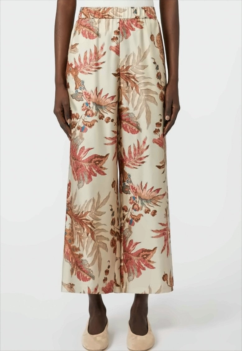Weekend Printed Silk Twill Trousers With Cropped Hem