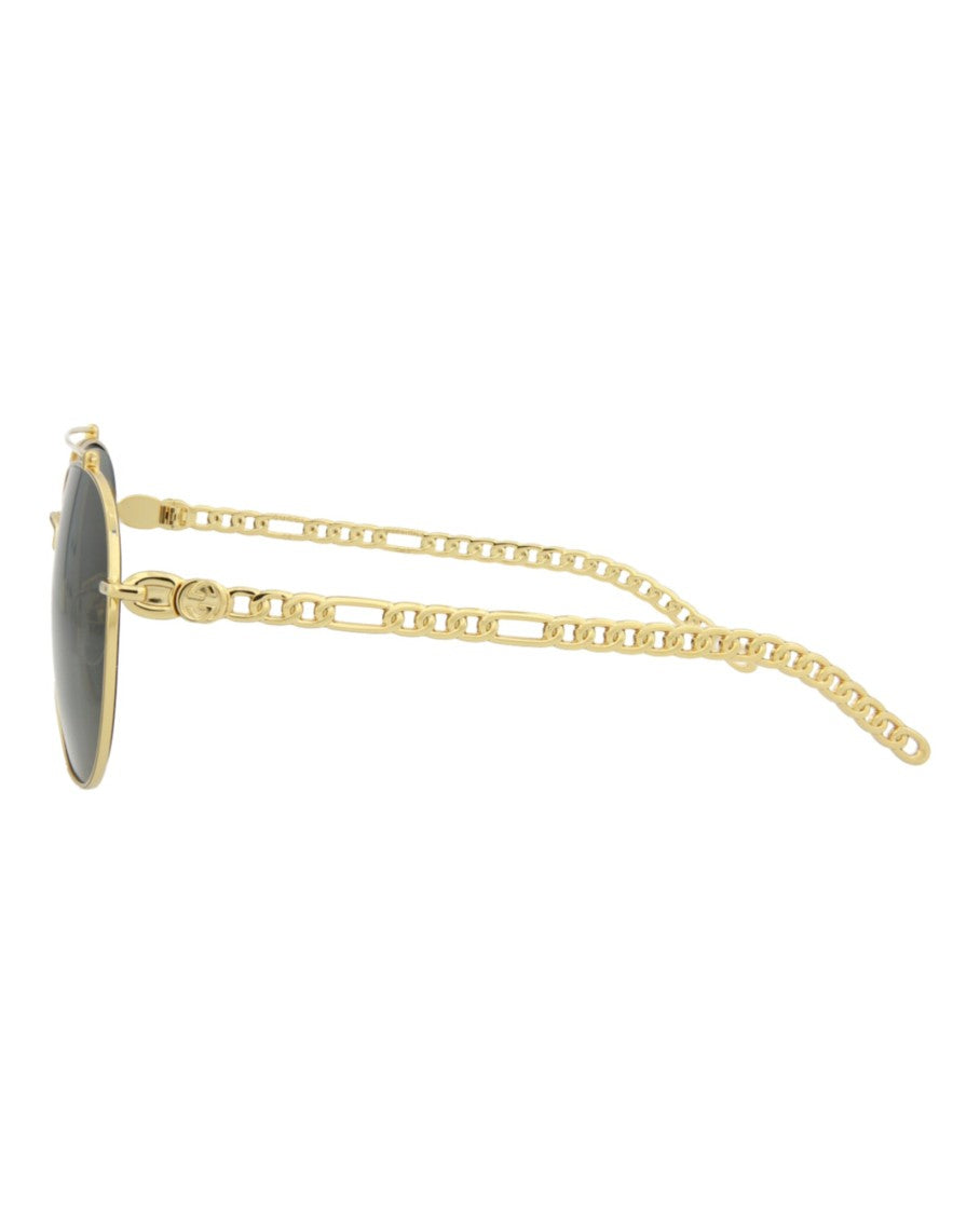 Gucci Square-Frame Metal Sunglasses With Chain-Link Temples