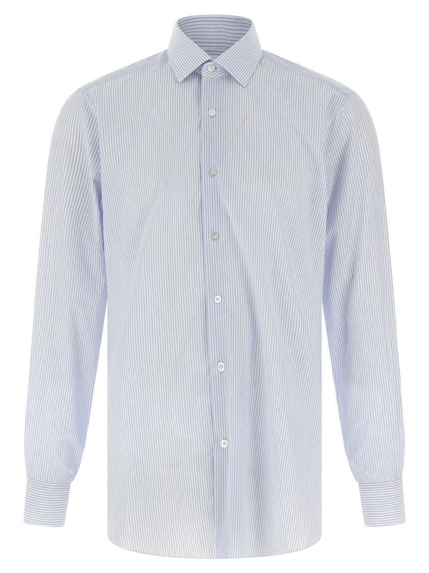 Barba Vertical Stripe Cotton Poplin Shirt With Structured Collar