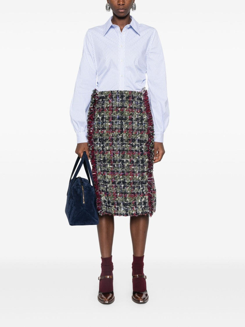 Etro Multicolor Knee-Length Textured Wool Tweed Skirt