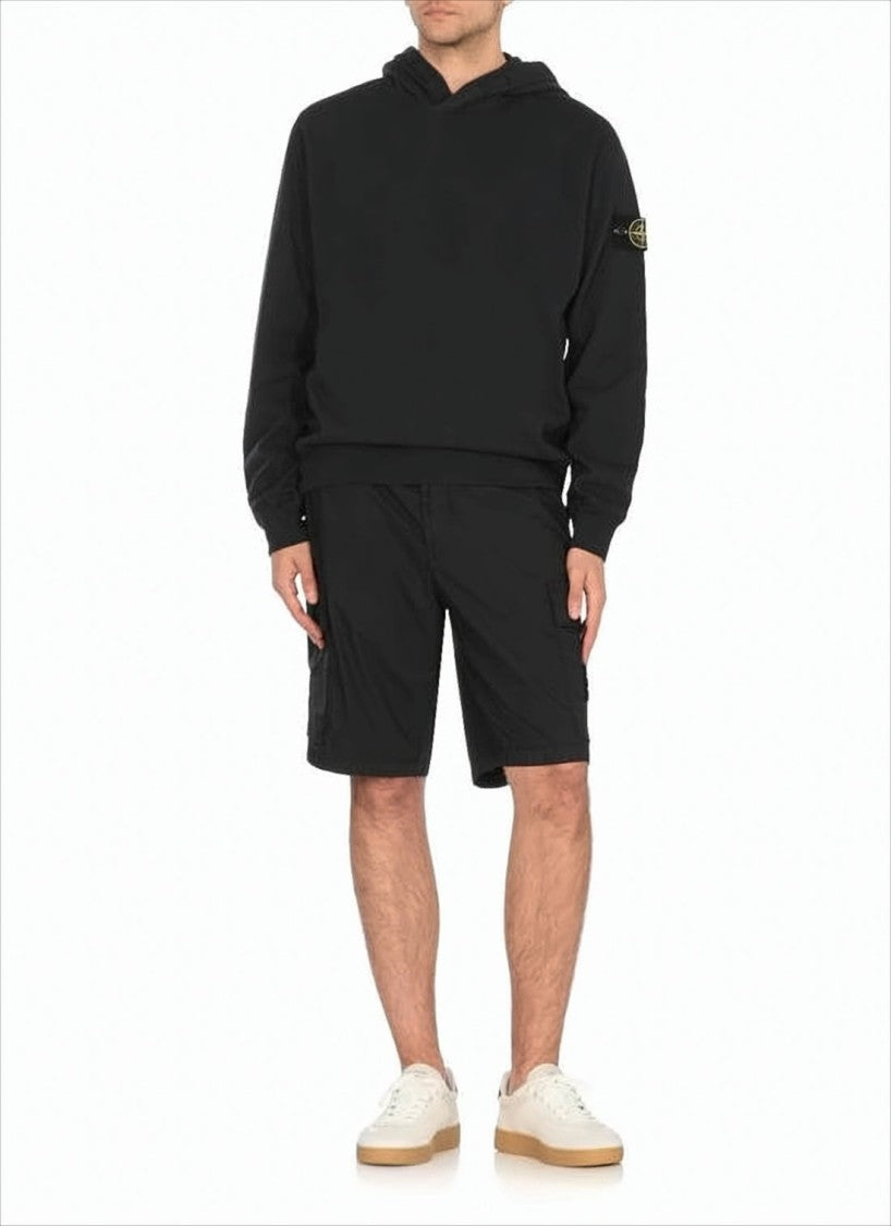 Stone Island Classic Cargo Black Shorts With Distinctive Logo Patch