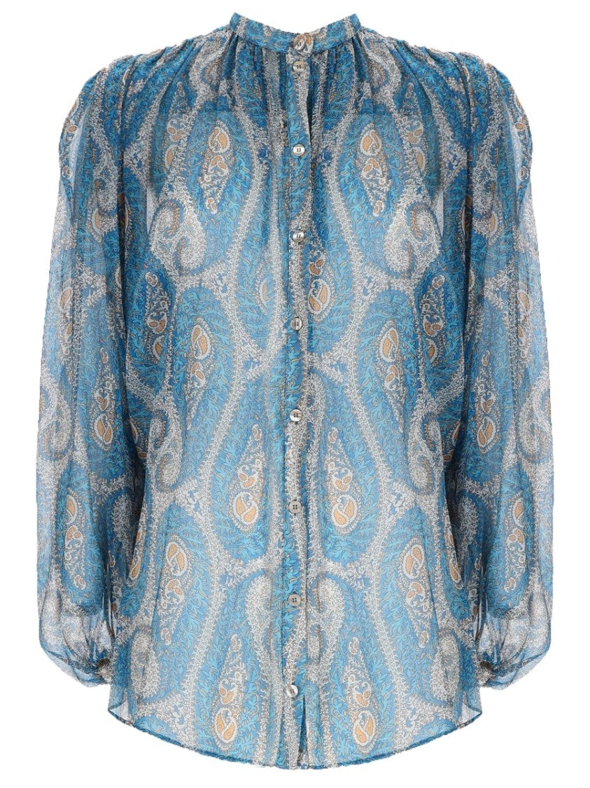 Etro Paisley Silk Ruffle Blouse