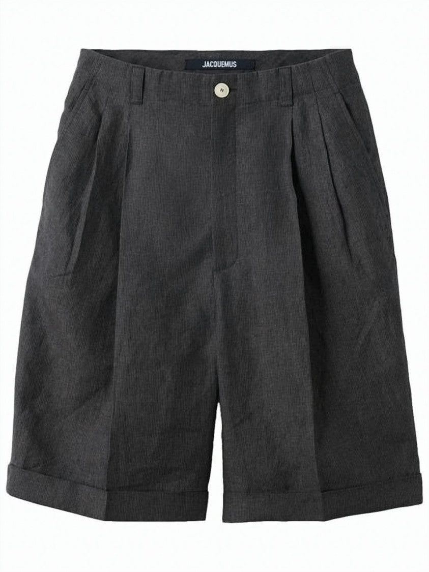 Jacquemus Relaxed Fit Pleated Bermuda Shorts With Cuffed Hem