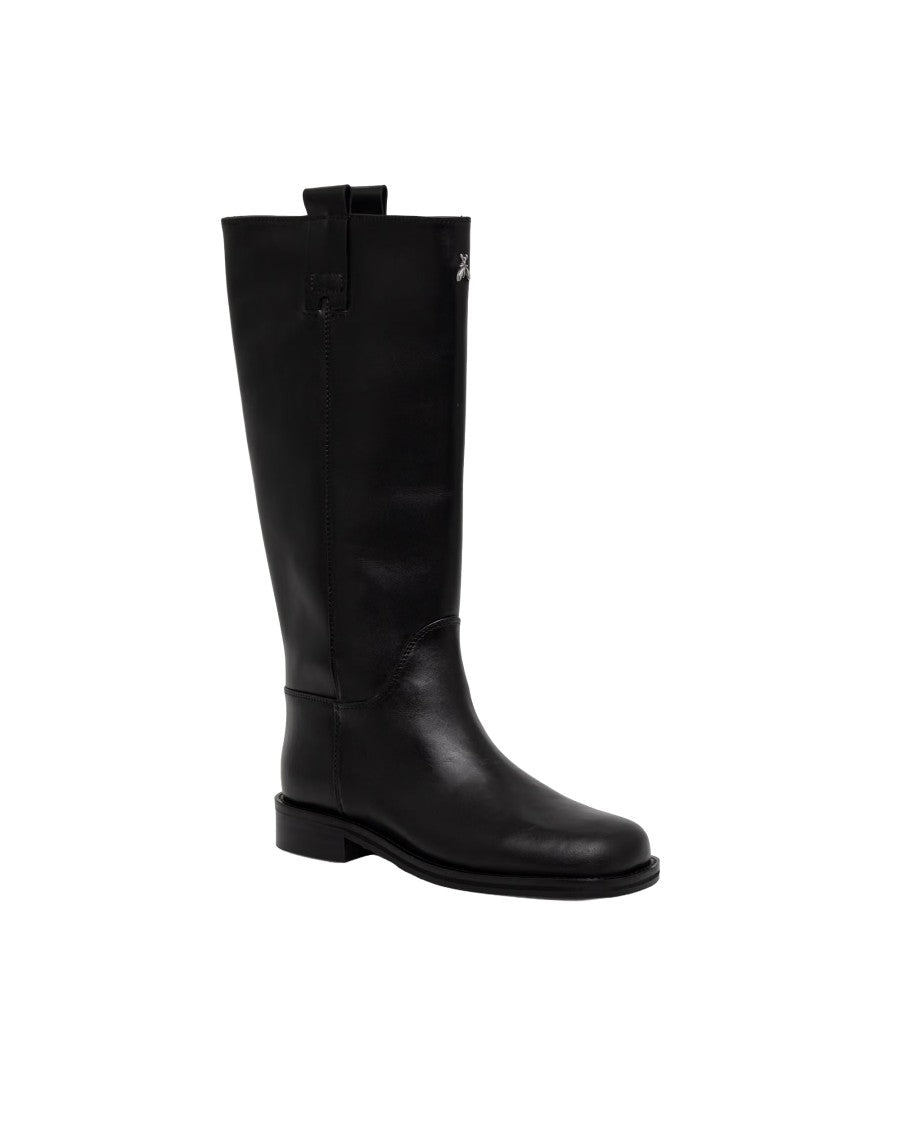 Patrizia Pepe Natural Leather Mid-Calf Boots With Side Zipper And Square Toe