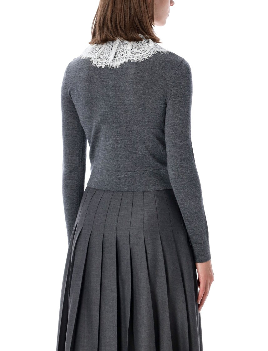 Self-Portrait Grey Lace Collar Knit Cardigan