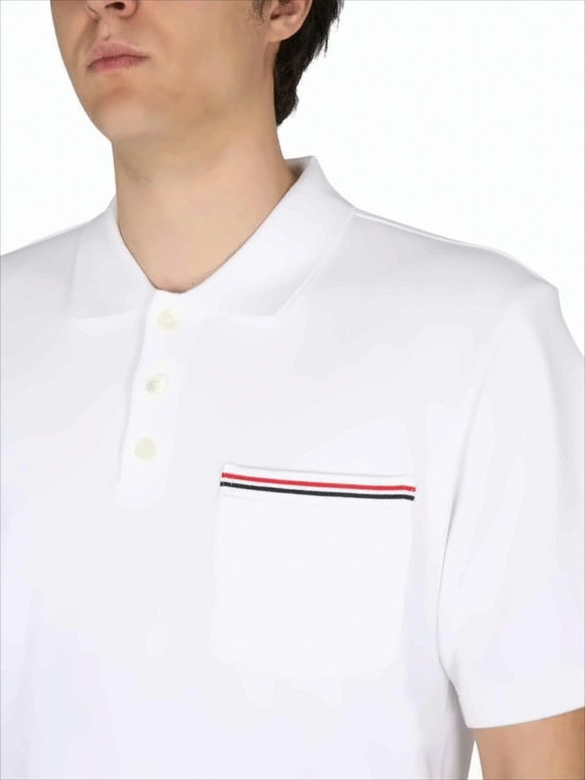 Thom Browne Relaxed-Fit White Polo Shirt With Striped Chest Pocket